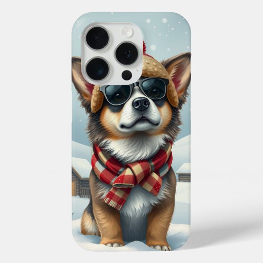 おしゃれな冬の装いと帽子をかぶったクールな犬 Case-Mate iPhoneケース (裏面)