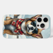 おしゃれな冬の装いと帽子をかぶったクールな犬 Case-Mate iPhoneケース (裏面 (横))