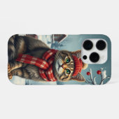おしゃれな冬の装いと帽子をかぶったトラ猫   iPhoneケース (裏面横)