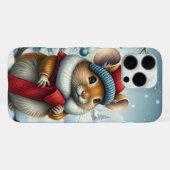 おしゃれな冬の装いと帽子を身に着けたかわいいネズミ iPhoneケース (裏面横)