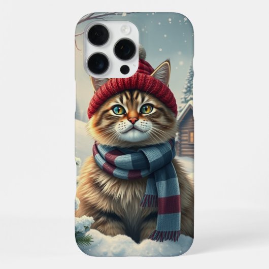 おしゃれな冬の装いと帽子を身に着けたトラ猫 iPhoneケース (裏面)