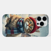 おしゃれな冬の装いと帽子を身に着けたトラ猫 iPhoneケース (裏面横)
