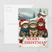 おしゃれな冬の装いと帽子を身に着けた猫たち クリスマス (正面/裏面)