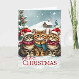 おしゃれな冬の装いと帽子を身に着けた猫たち クリスマス カード