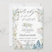 おしゃれな北極の動物が冬の高山の赤ちゃんシャワー  招待状 (正面)