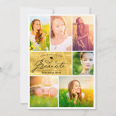 おしゃれな卒業パーティーにぴったりな6枚の写真を使ったゴールドホイルのコラージュ 招待状 (正面)