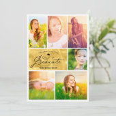 おしゃれな卒業パーティーにぴったりな6枚の写真を使ったゴールドホイルのコラージュ 招待状 (スタンド正面)
