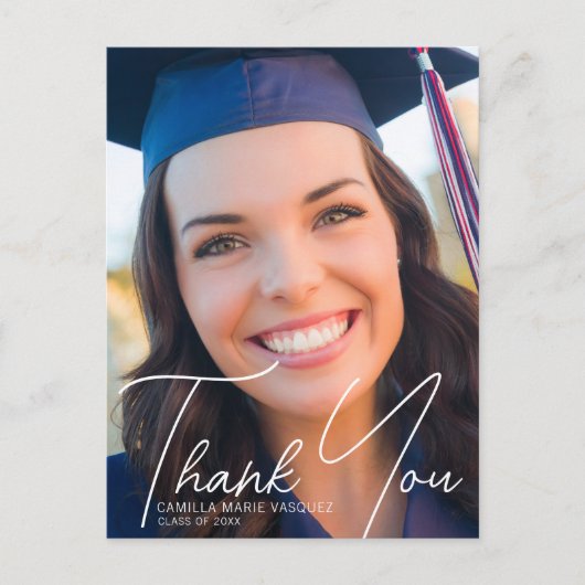 おしゃれな卒業写真の感謝メッセージオーバーレイ ポストカード (正面)