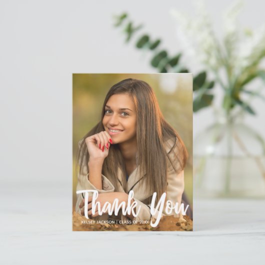 おしゃれな卒業写真の感謝メッセージ 卒業おめでとう ポストカード (スタンド正面)