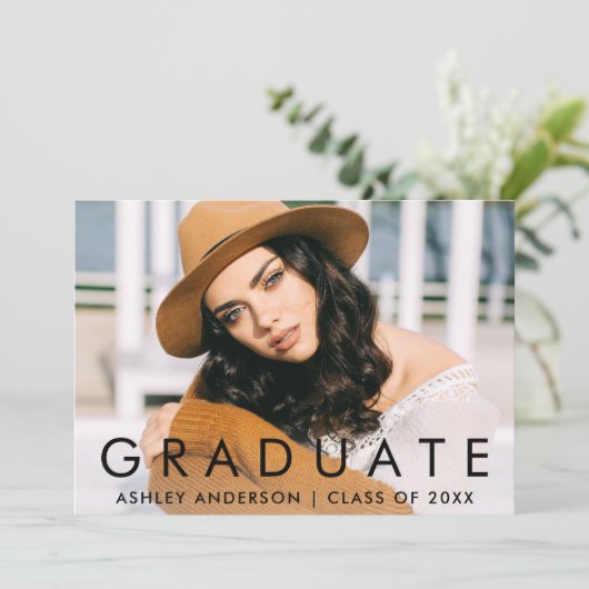 おしゃれな卒業写真アナウンスメントカード 案内状 (スタンド正面)