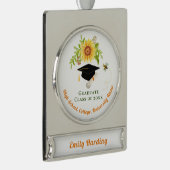 おしゃれな卒業帽と花の装飾 シルバープレートバナーオーナメント (右)