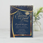 おしゃれな卒業帽 ダイヤモンド ネイビーブルー 卒業 招待状 (スタンド正面)