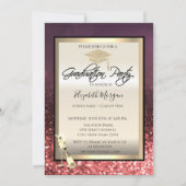 おしゃれな卒業帽、ワイングラス卒業 招待状 (正面)