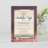 おしゃれな卒業帽、ワイングラス卒業 招待状 (スタンド正面)