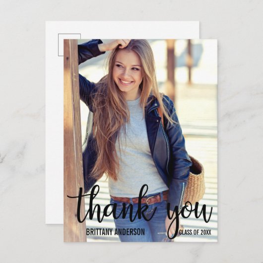 おしゃれな卒業式感謝フォト（裏面白） ポストカード (正面/裏面)