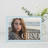 おしゃれな卒業発表写真カード 波型 青 招待状 (スタンド正面)