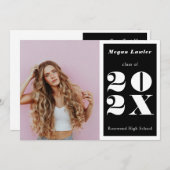 おしゃれな卒業発表写真　モノクロ 招待状 (正面/裏面)