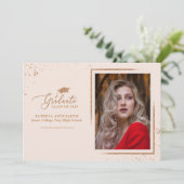 おしゃれな卒業発表 ローズゴールドグリッター写真 招待状 (スタンド正面)