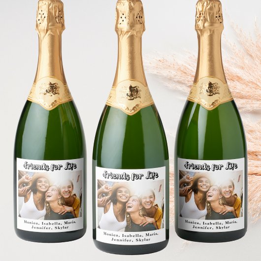 おしゃれな友達の写真の名前 モダンシンプルパーティー スパークリングワインラベル