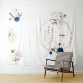 おしゃれな双子のピンクのフラワー baptism フォトプロップ タペストリー (インサイチュ(横))