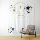 おしゃれな双子のピンクのフラワー baptism フォトプロップ タペストリー (インサイチュ)