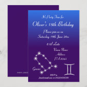 おしゃれな双子座 ギャラクシー パーティー 招待状 (正面/裏面)