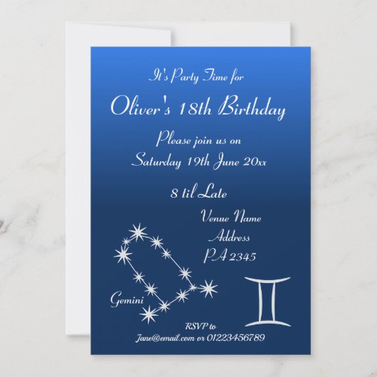 おしゃれな双子座 ギャラクシー パーティー 招待状 (正面)