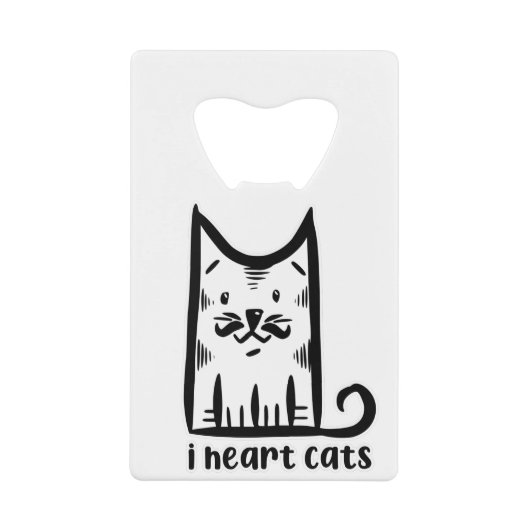おしゃれな口ひげのネコ、猫大好き クレジットカード栓抜き (正面)