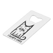 おしゃれな口ひげのネコ、猫大好き クレジットカード栓抜き (正面アングル)