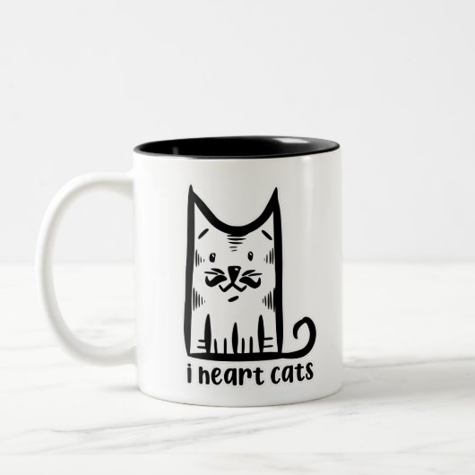 おしゃれな口ひげのネコ、猫大好き ツートーンマグカップ (左)