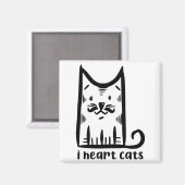 おしゃれな口ひげのネコ、猫大好き マグネット (正面/裏面)