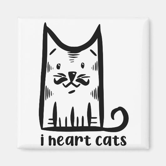 おしゃれな口ひげのネコ、猫大好き マグネット (正面)