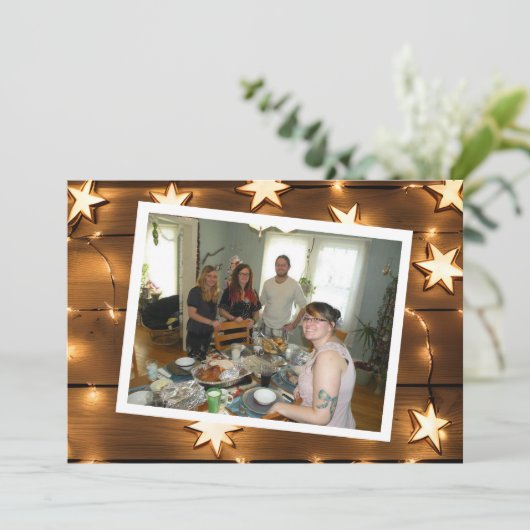 おしゃれな古材と星のライトのクリスマスカード シーズンカード (スタンド正面)