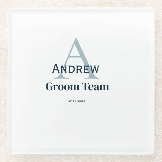 おしゃれな名イニシャル グルームチーム グルームズメン ガラスコースター (正面)