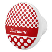 おしゃれな名前付きの赤い水玉模様のデザインの引き出しノブ セラミックノブ (右)