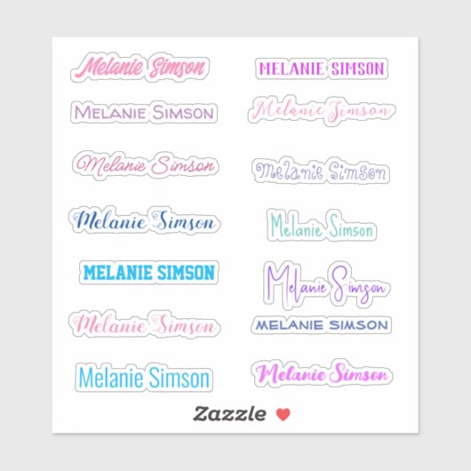 おしゃれな名前  カラフル  ピンク 紫 青 ステッカー シール (シート)