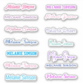 おしゃれな名前  カラフル  ピンク 紫 青 ステッカー シール (正面)