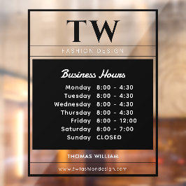 おしゃれな営業時間 黒 半透明 ウィンドウサイン