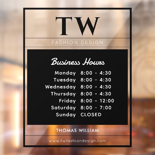 おしゃれな営業時間 黒 半透明 ウィンドウサイン (シート2)