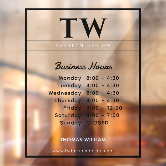 おしゃれな営業時間 黒 透明 ウィンドウサイン (シート2)