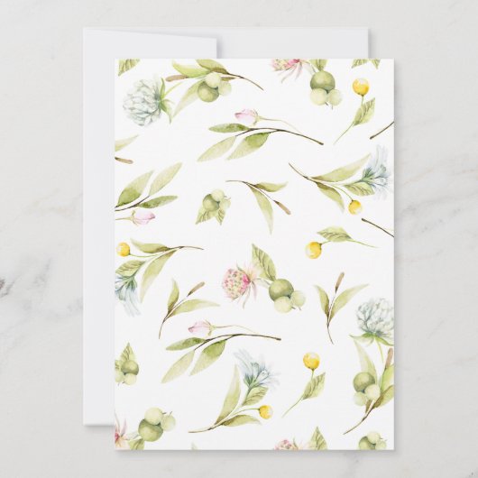 おしゃれな夏のワイルドフラワー フローラルリース ウェディング 招待状 (裏面)