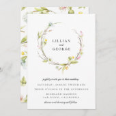 おしゃれな夏のワイルドフラワー フローラルリース ウェディング 招待状 (正面/裏面)