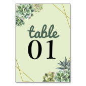おしゃれな多肉植物のウェディング テーブルナンバー (正面)