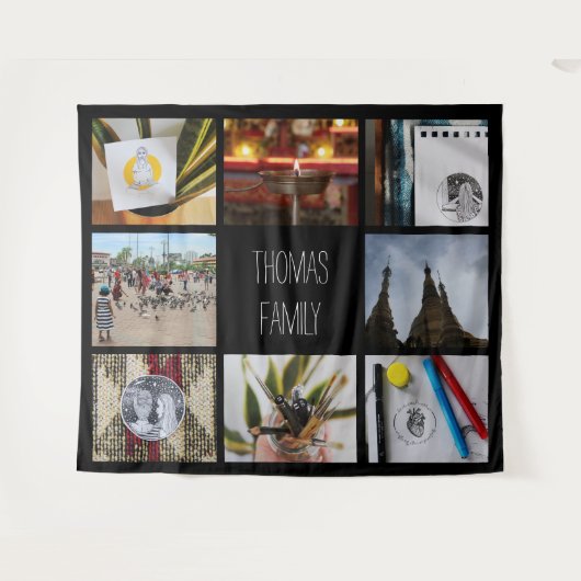 おしゃれな大型家族写真名インスタグラムコラージュ タペストリー (正面(横))