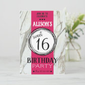 おしゃれな大理石ピンクフクシアのティーンエイジャースイート16カード 招待状 (スタンド正面)