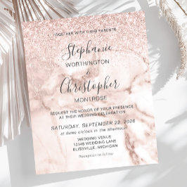 おしゃれな大理石 ローズゴールド グリッター 結婚式招待状