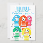 おしゃれな女の子のファッション誕生日パーティー 招待状 (正面)