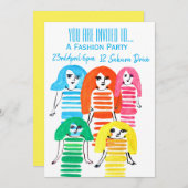 おしゃれな女の子のファッション誕生日パーティー 招待状 (正面/裏面)
