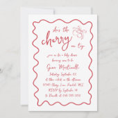 おしゃれな女の子のベビーシャワー　チェリーオントップ　手書きの赤 招待状 (正面)