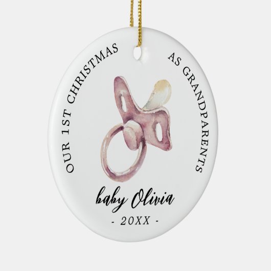 おしゃれな女の子の初めてのクリスマス祖父母の写真 セラミックオーナメント (右)